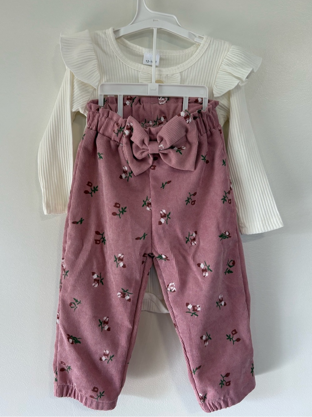 Baby Girl Floral Corduroy Pants & Ruffle Bodysuit Set 12-18M NWT